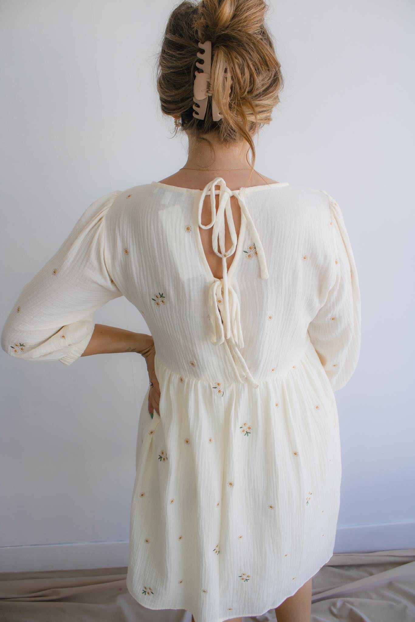 3/4 Sleeve Floral Emroidered Dress