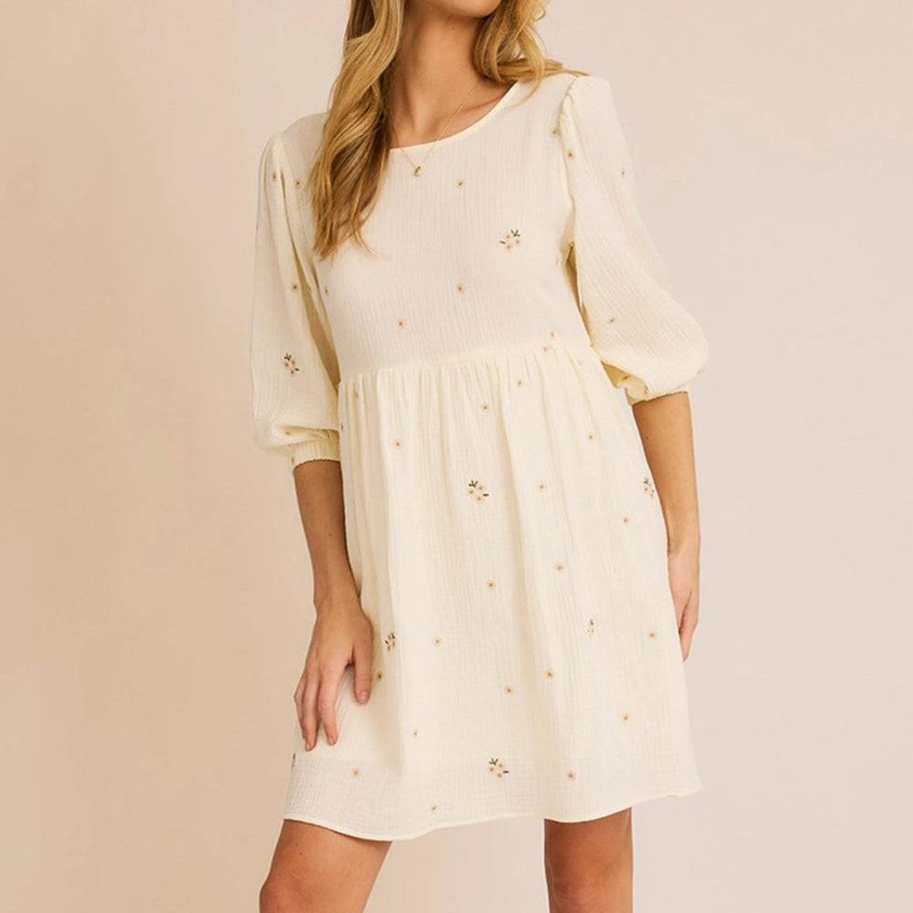 3/4 Sleeve Floral Emroidered Dress