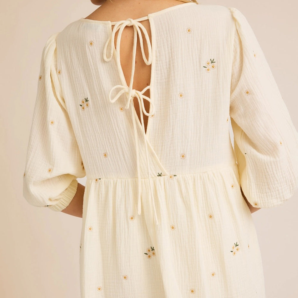 3/4 Sleeve Floral Emroidered Dress