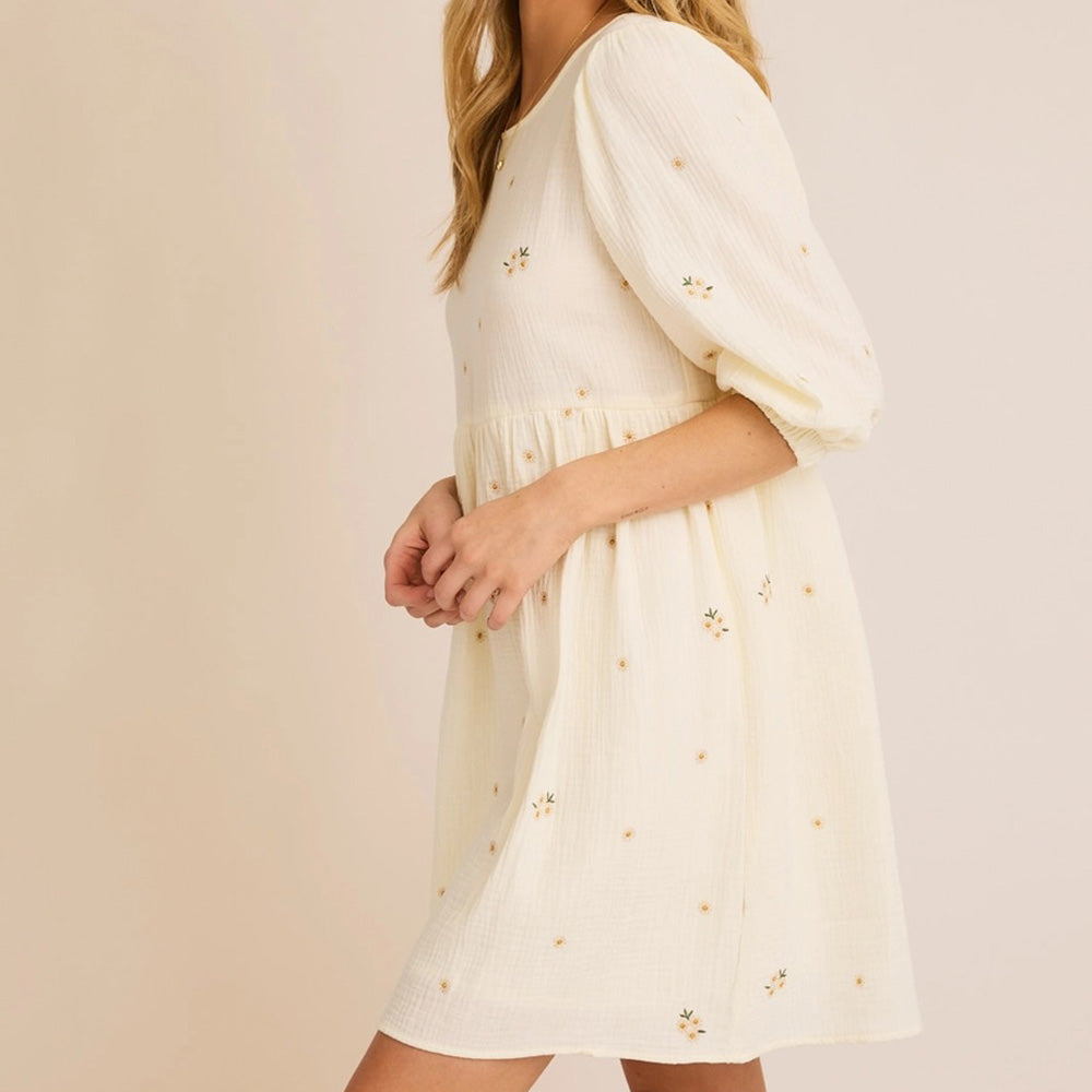 3/4 Sleeve Floral Emroidered Dress