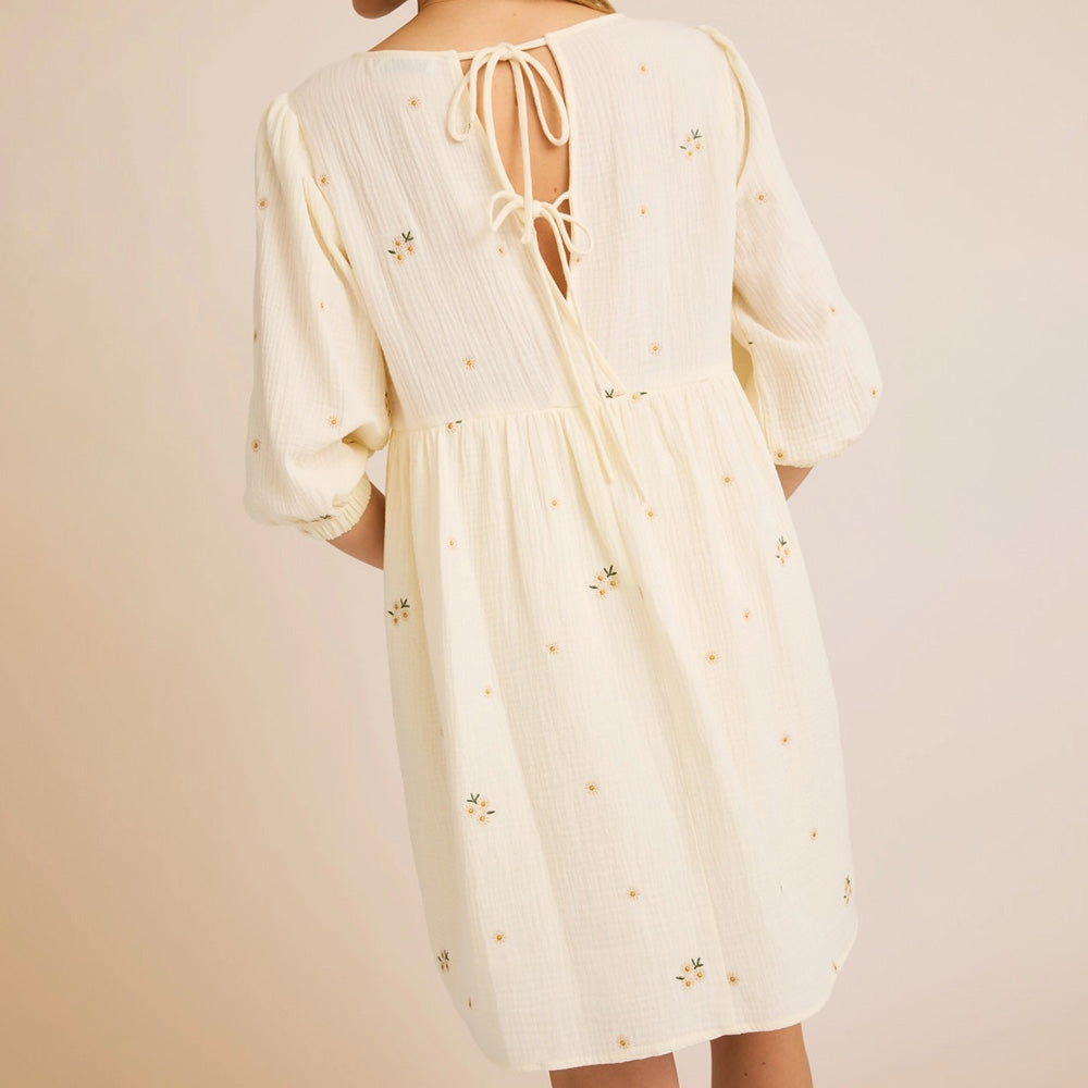 3/4 Sleeve Floral Emroidered Dress