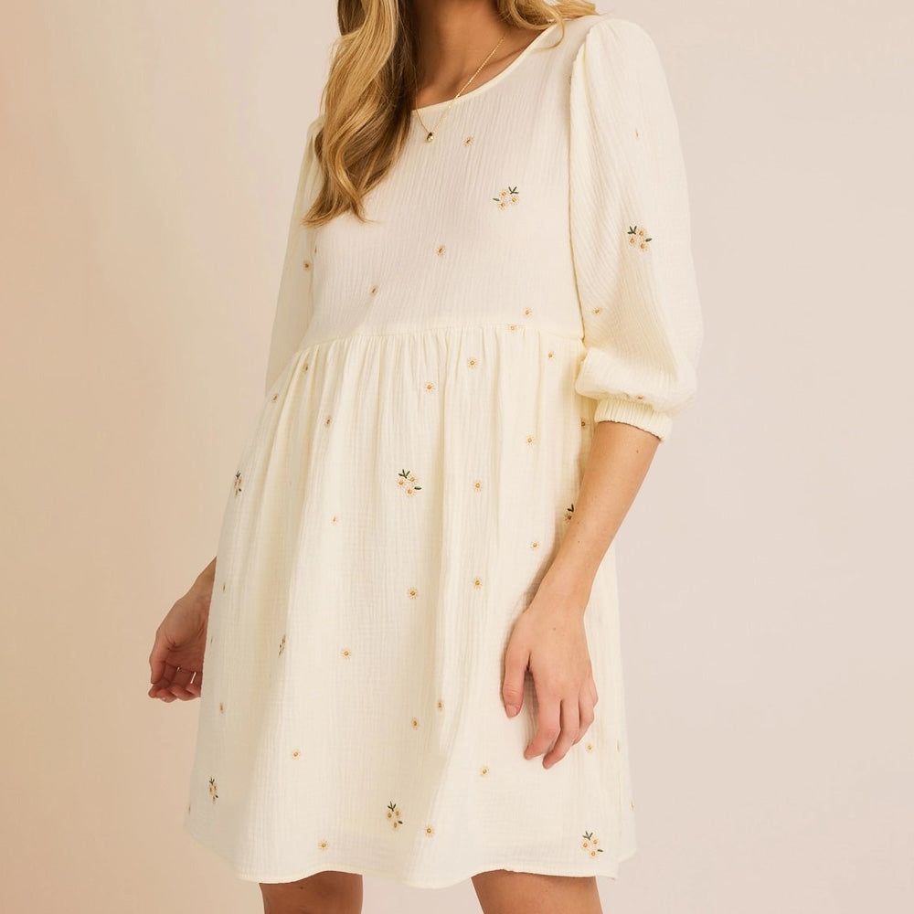 3/4 Sleeve Floral Emroidered Dress