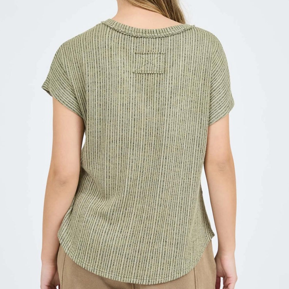 Extended Shoulder Rib Knit Blouse