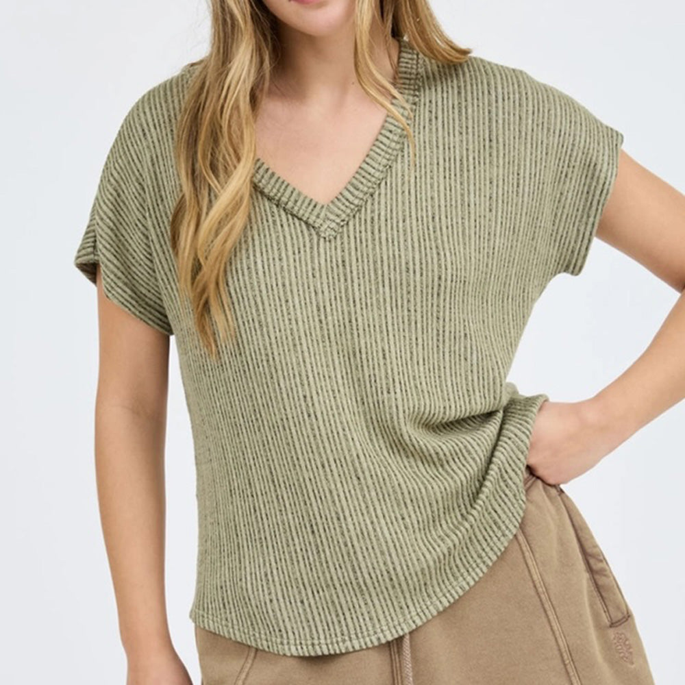 Extended Shoulder Rib Knit Blouse