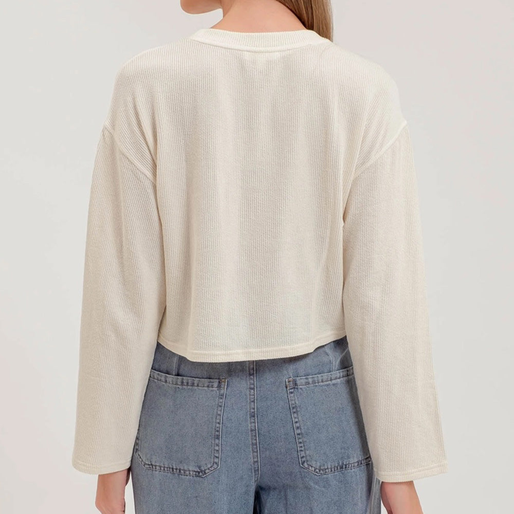 Crewneck Long Sleeve Ribbed Knit Top