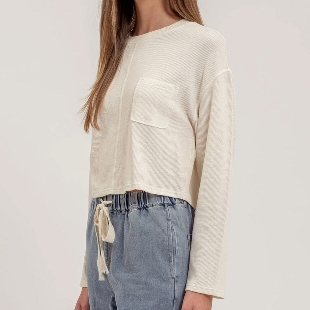 Crewneck Long Sleeve Ribbed Knit Top