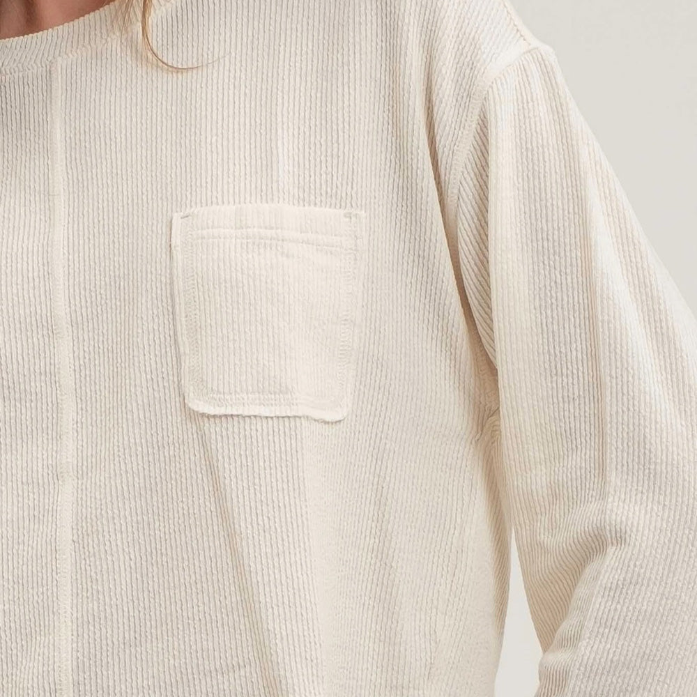 Crewneck Long Sleeve Ribbed Knit Top