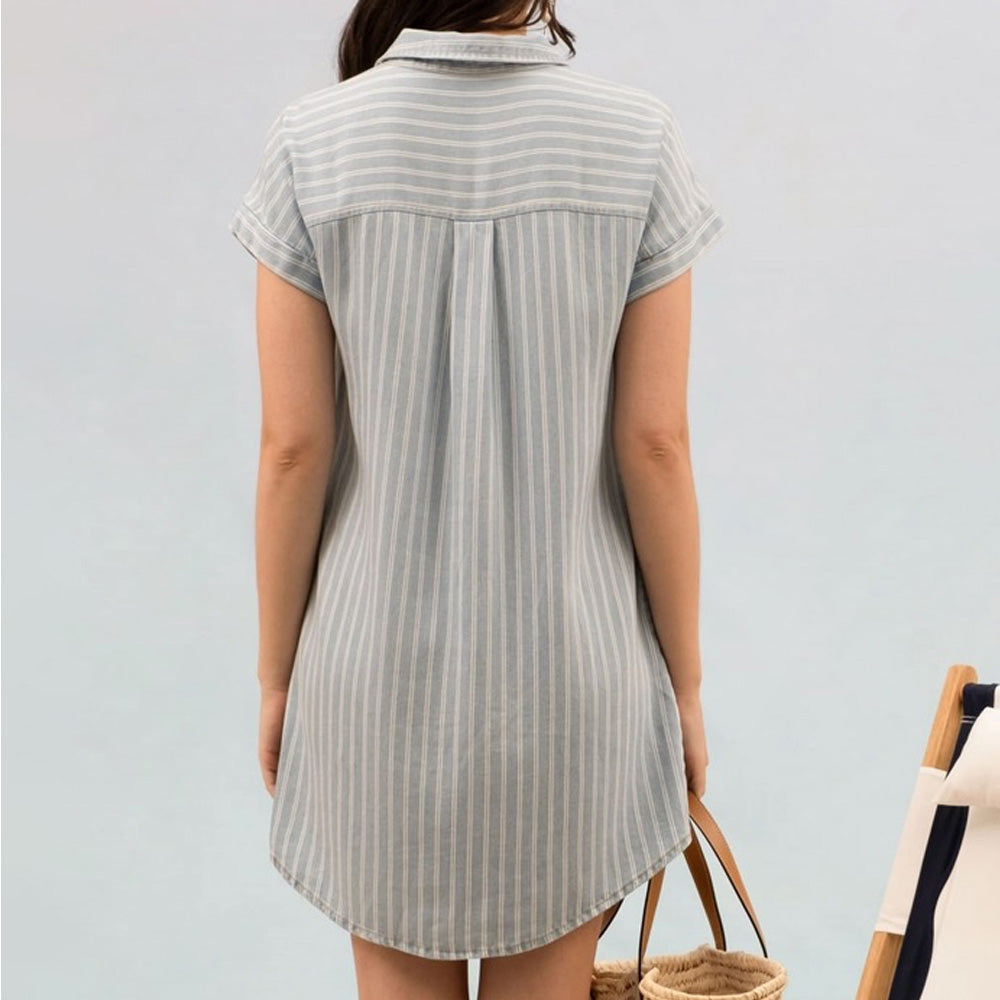 Stripe Chambray Collard Mini Dress