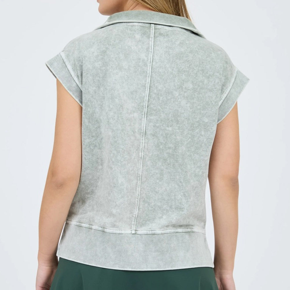 Washed Half Zip Sleeveless Knit Top