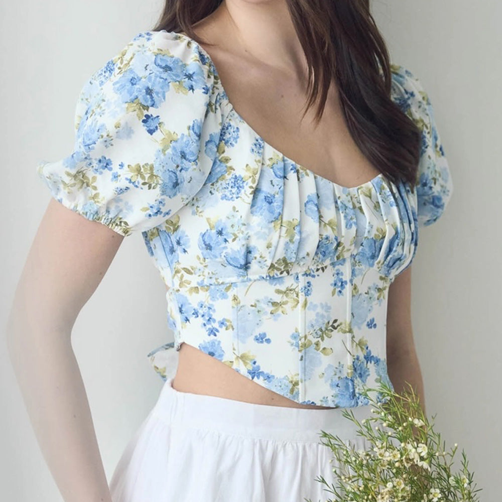 Floral Corset Waist Crop Top