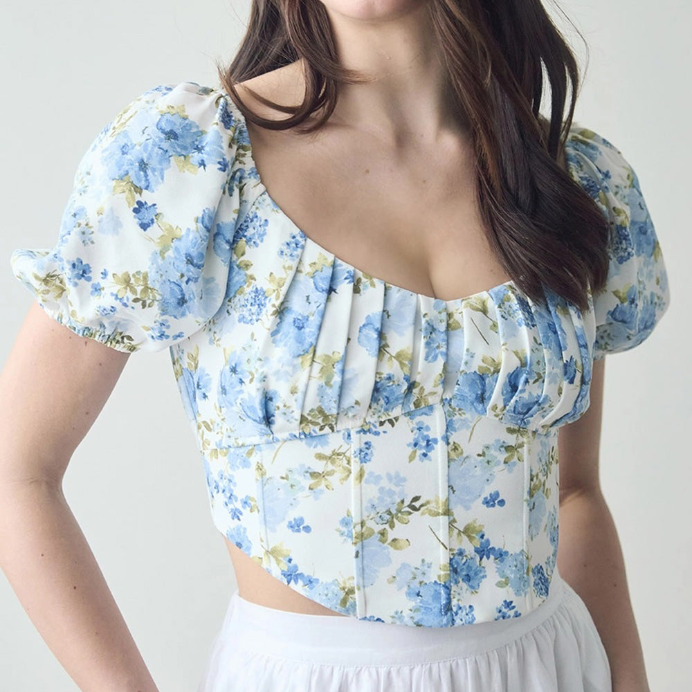 Floral Corset Waist Crop Top