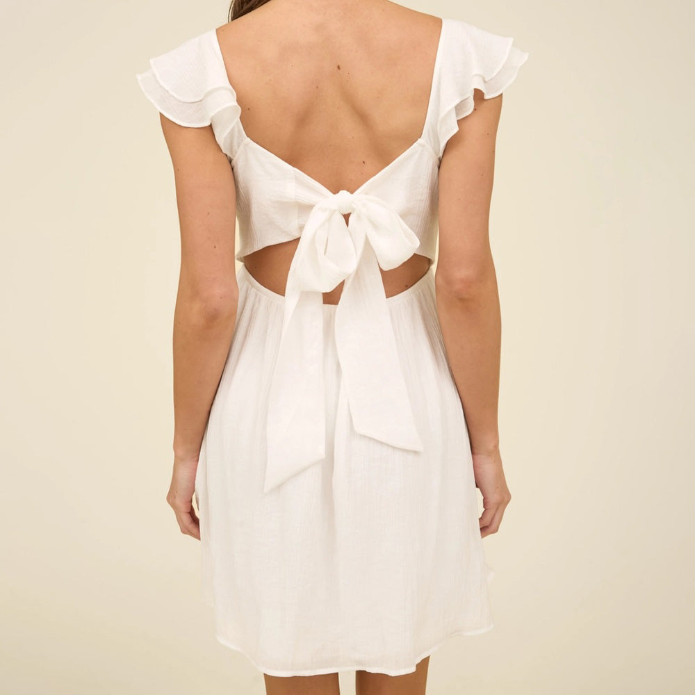 Ruffle Sleeve Back Tie Solid Mini Dress