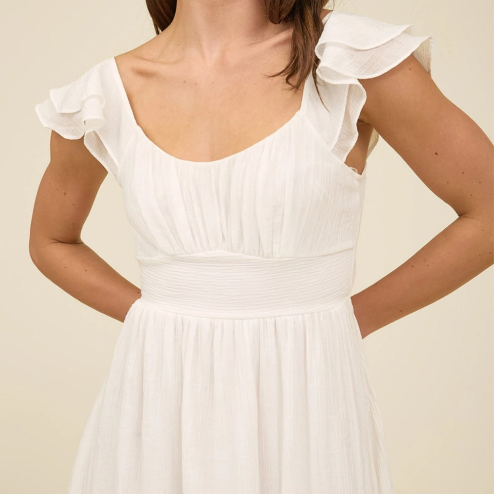 Ruffle Sleeve Back Tie Solid Mini Dress