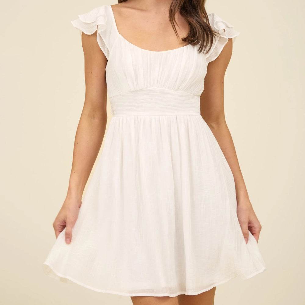 Ruffle Sleeve Back Tie Solid Mini Dress