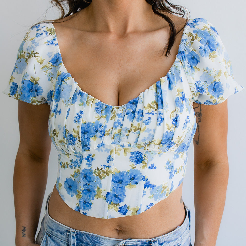 Floral Corset Waist Crop Top
