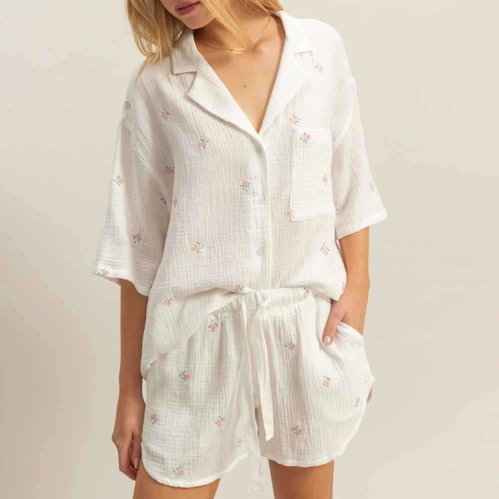 Floral Embroidered Short Sleeve Top and Shorts Set
