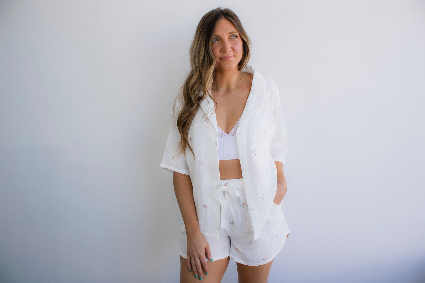 Floral Embroidered Short Sleeve Top and Shorts Set