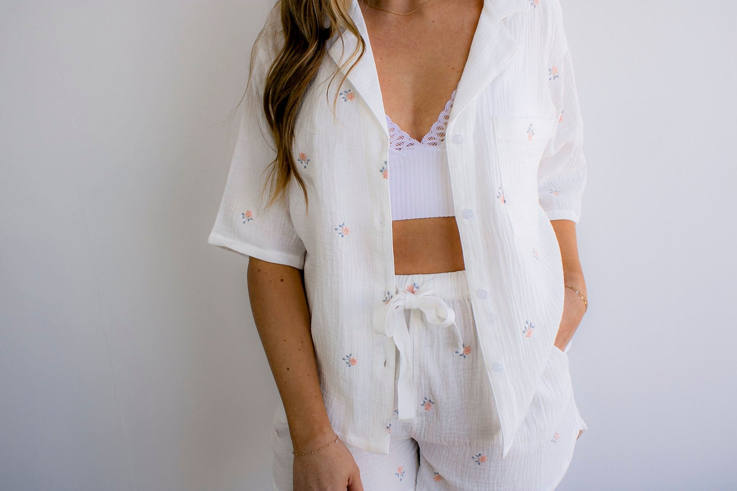 Floral Embroidered Short Sleeve Top and Shorts Set