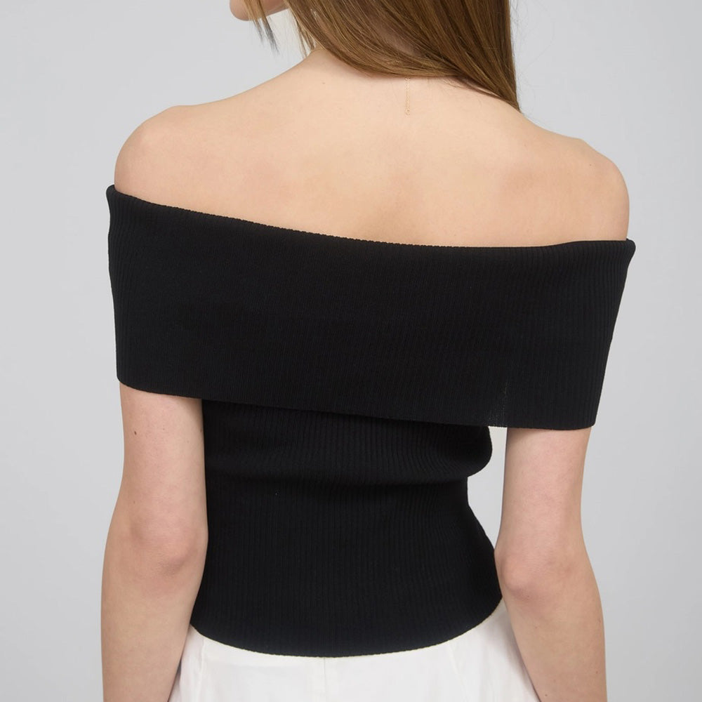 Off the Shoulder Fold Over Sweater Knit Top