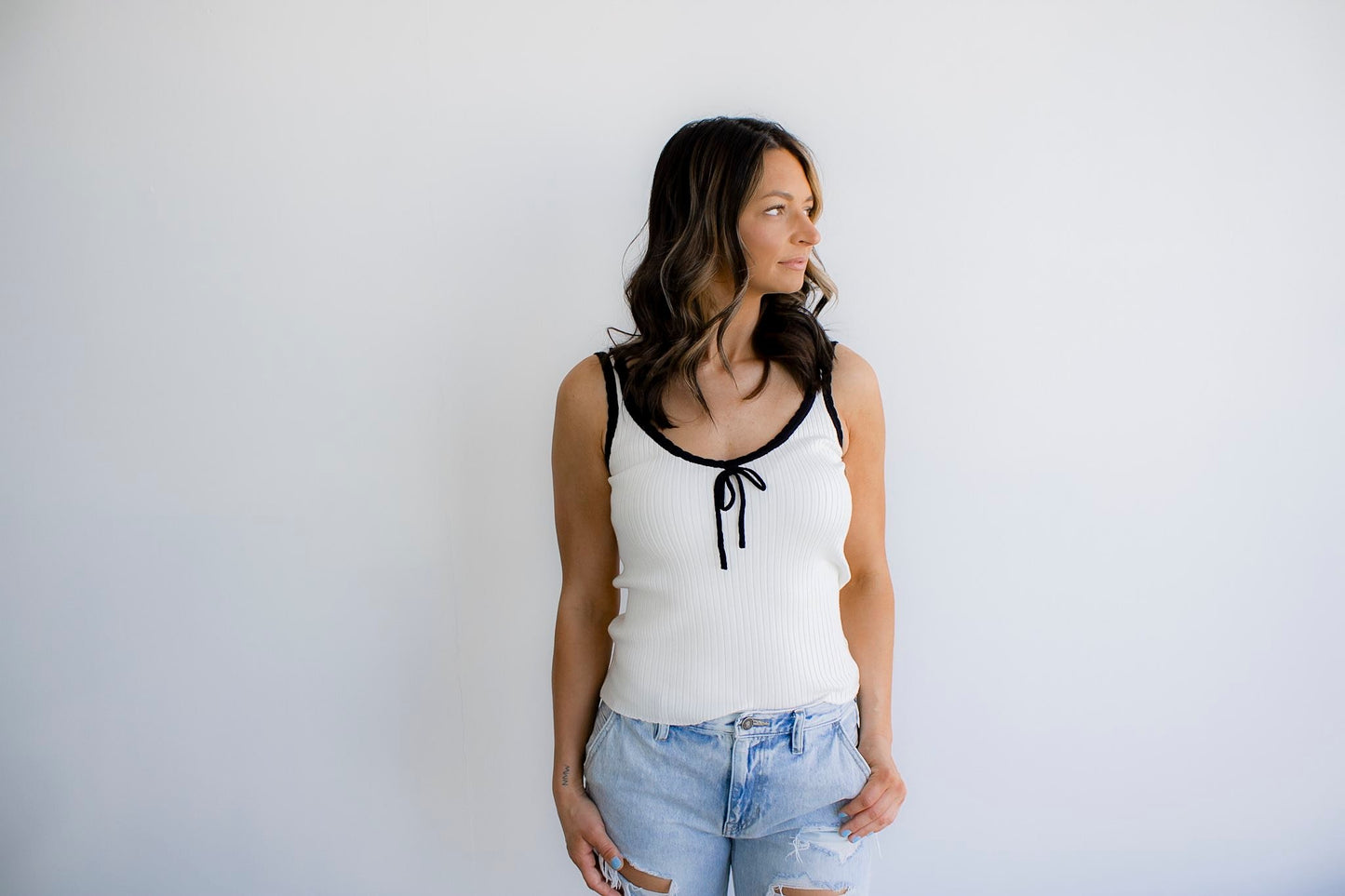 Ribbon Trim Tank Top
