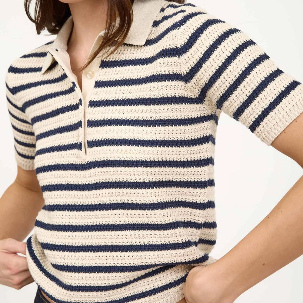 Striped Polo Sweater Top