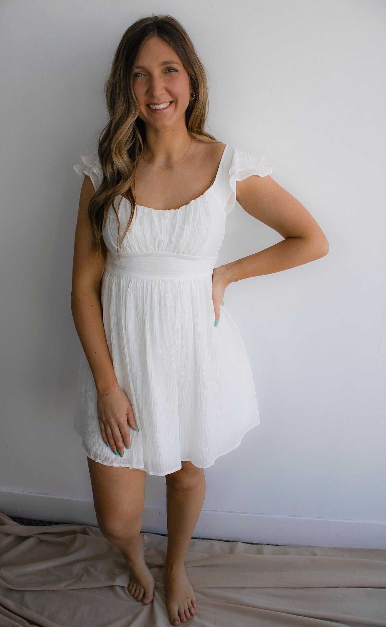 Ruffle Sleeve Back Tie Solid Mini Dress