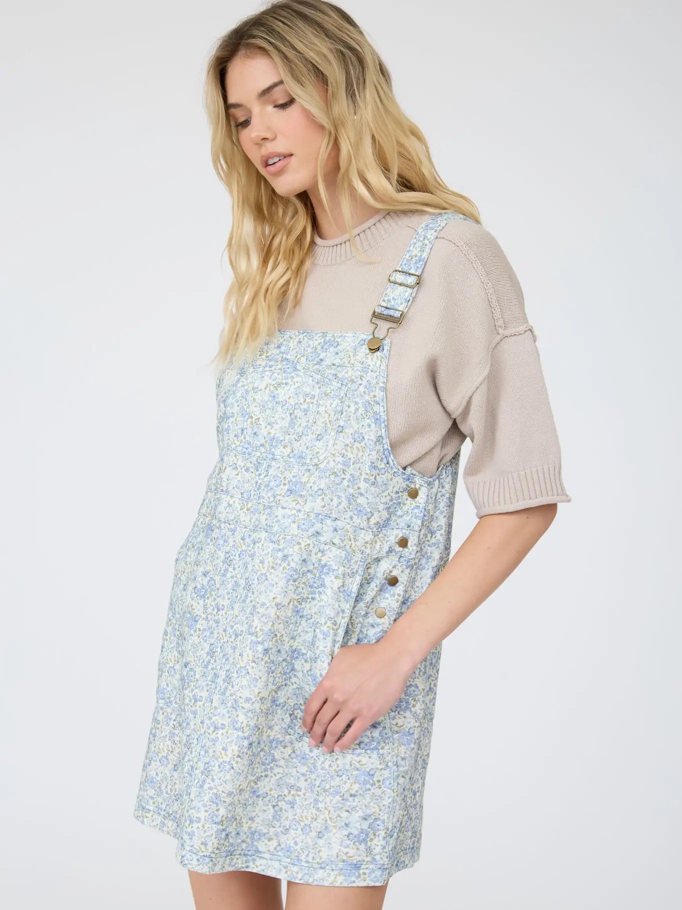 Floral Print Overall Mini Dress