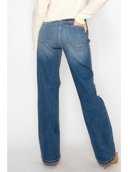 Dark Washed Distressed Flare