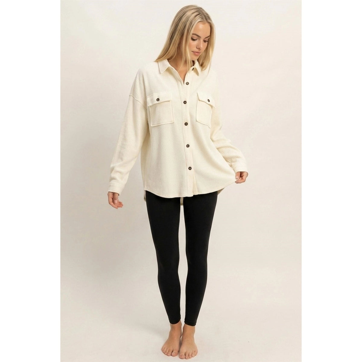 Cream Waffle Knit Button Up Jacket