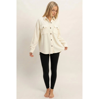 Cream Waffle Knit Button Up Jacket