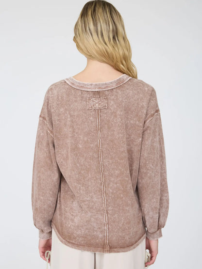 Acid Wash Long Sleeve V-Neck