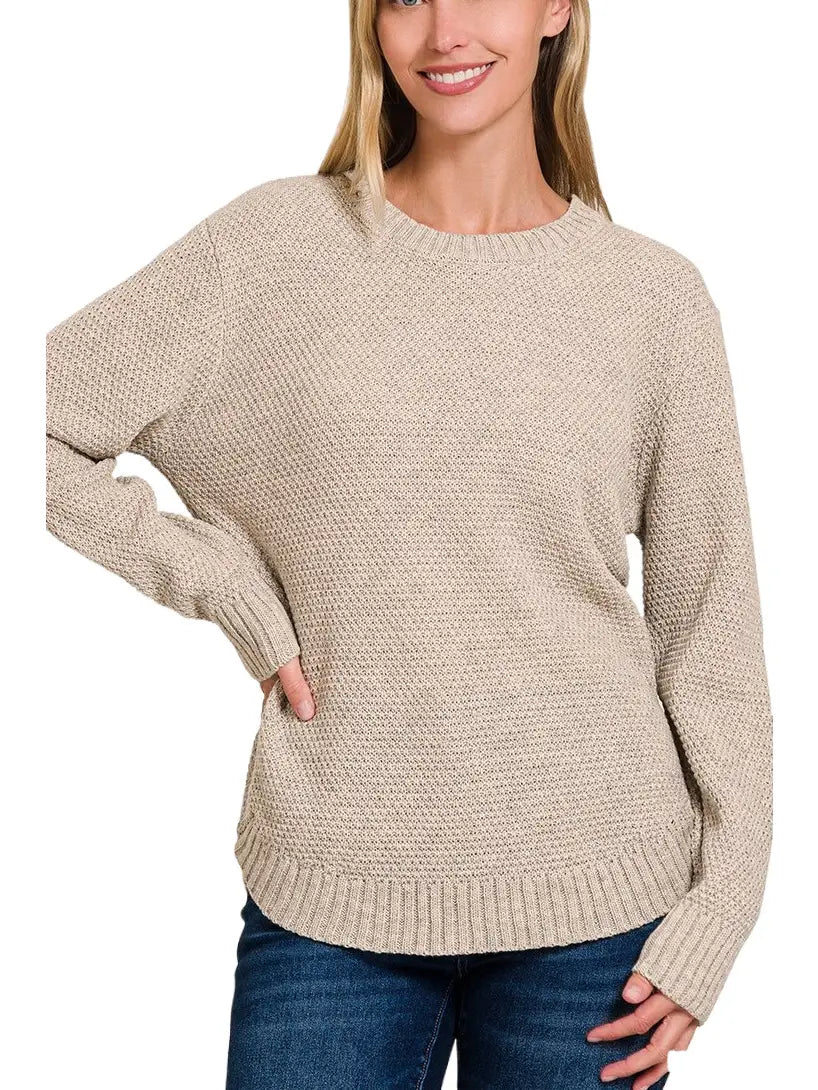Beige Textured Knit Sweater