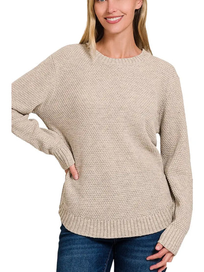 Beige Textured Knit Sweater