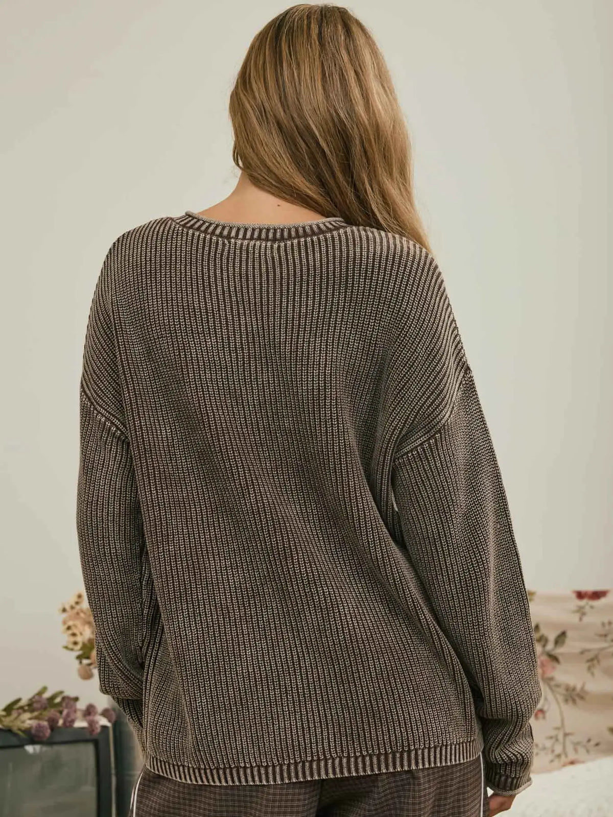 Brown Wash Henley Sweater