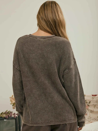 Brown Wash Henley Sweater