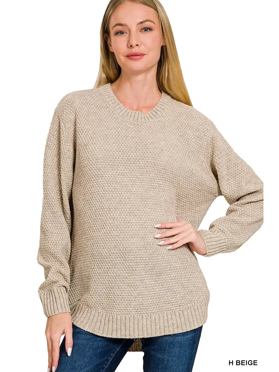 Beige Textured Knit Sweater