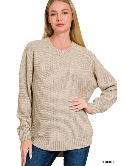 Beige Textured Knit Sweater