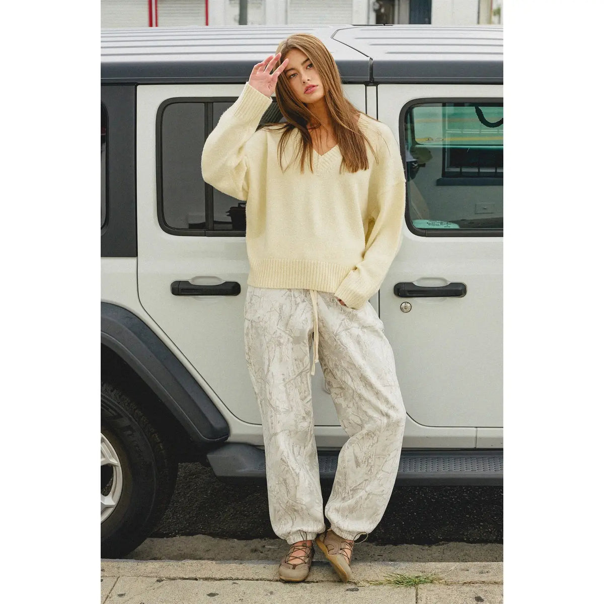 Gray Tree Camouflage Print Jogger Pants
