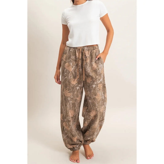 Brown Tree Camouflage Print Jogger Pants