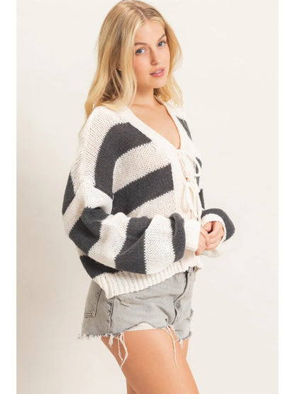 Striped Tie Front Cardigan