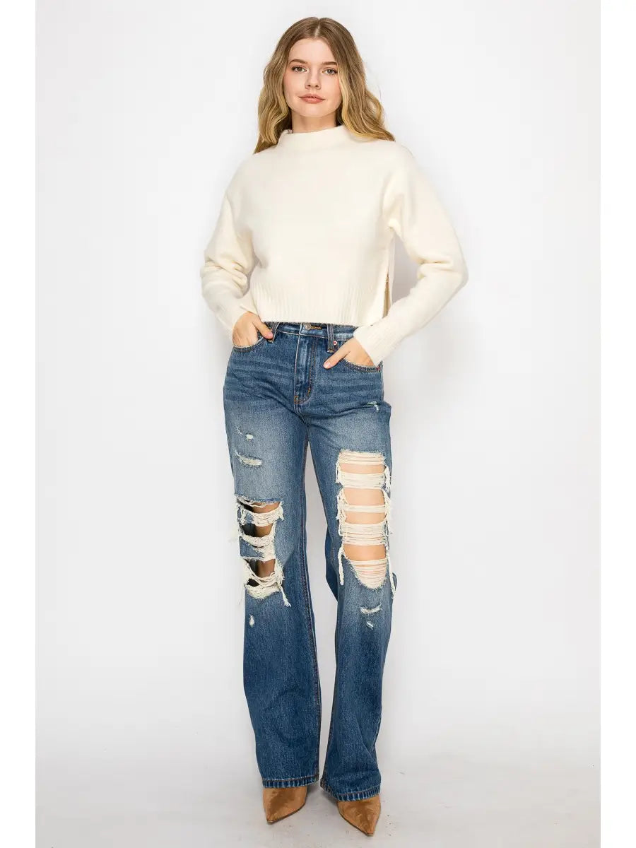 Dark Washed Distressed Flare
