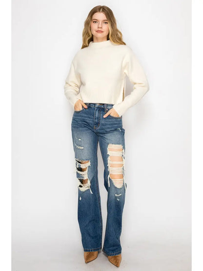 Dark Washed Distressed Flare