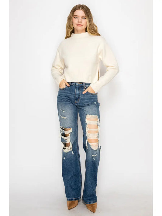 Dark Washed Distressed Flare