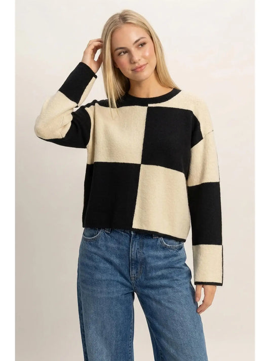 Crew Neck Checkered Sweater