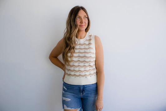 Wavy Pattern Knit Sleeveless Top