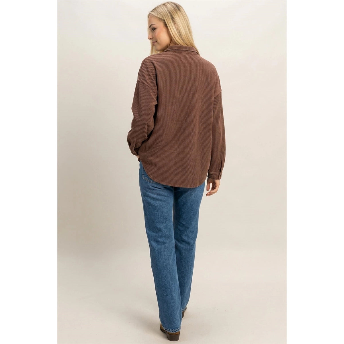 Brown Wash Waffle Knit Button Up Jacket