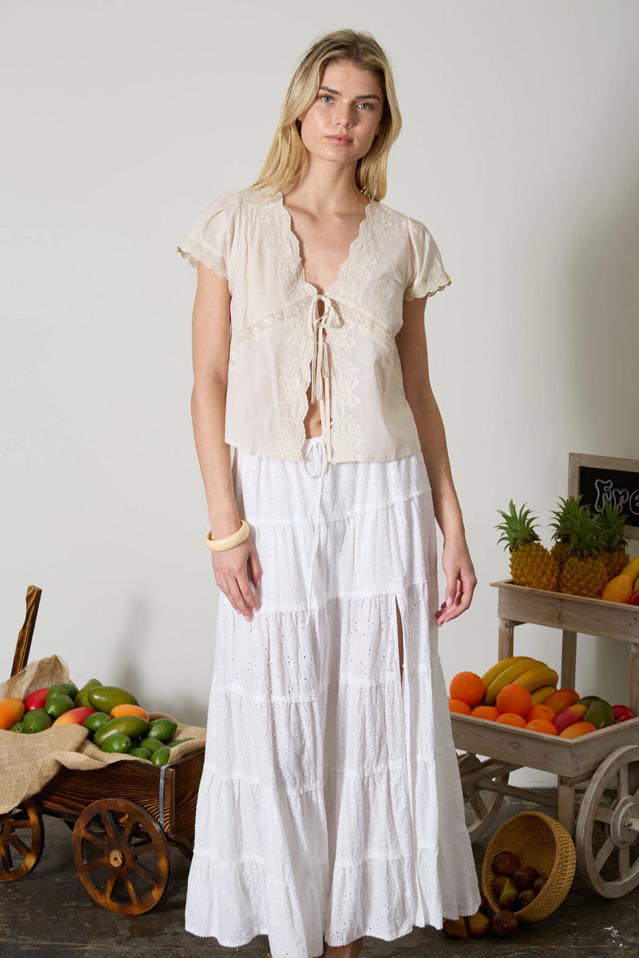 Embroidered Front Tie Top