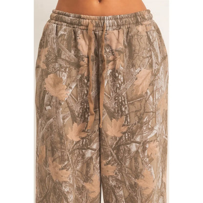 Brown Tree Camouflage Print Jogger Pants