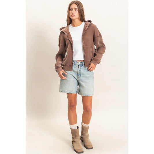 Acid Wash Waffle Zip Up