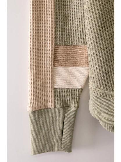 Olive Waffle Knit V Neck